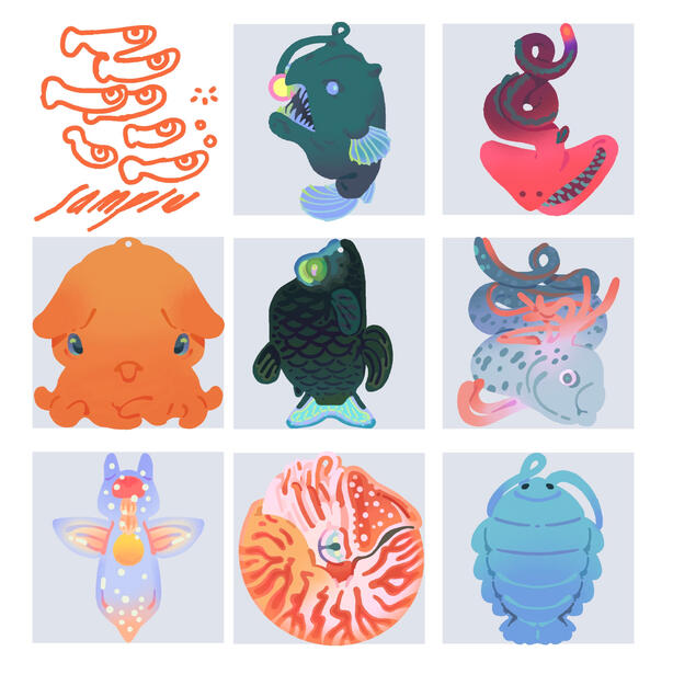 Original charm designs for deep sea creatures. 2024